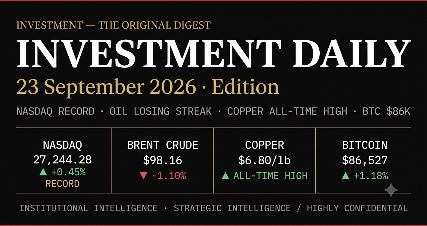 INVESTMENT THE ORIGINAL DAILY DIGEST 23 SEPTEMBER 2026 FOUNDED IN 2000 ANNO DOMINI
